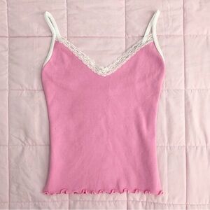 Brandy Melville bubblegum pink Nicolette lace tank